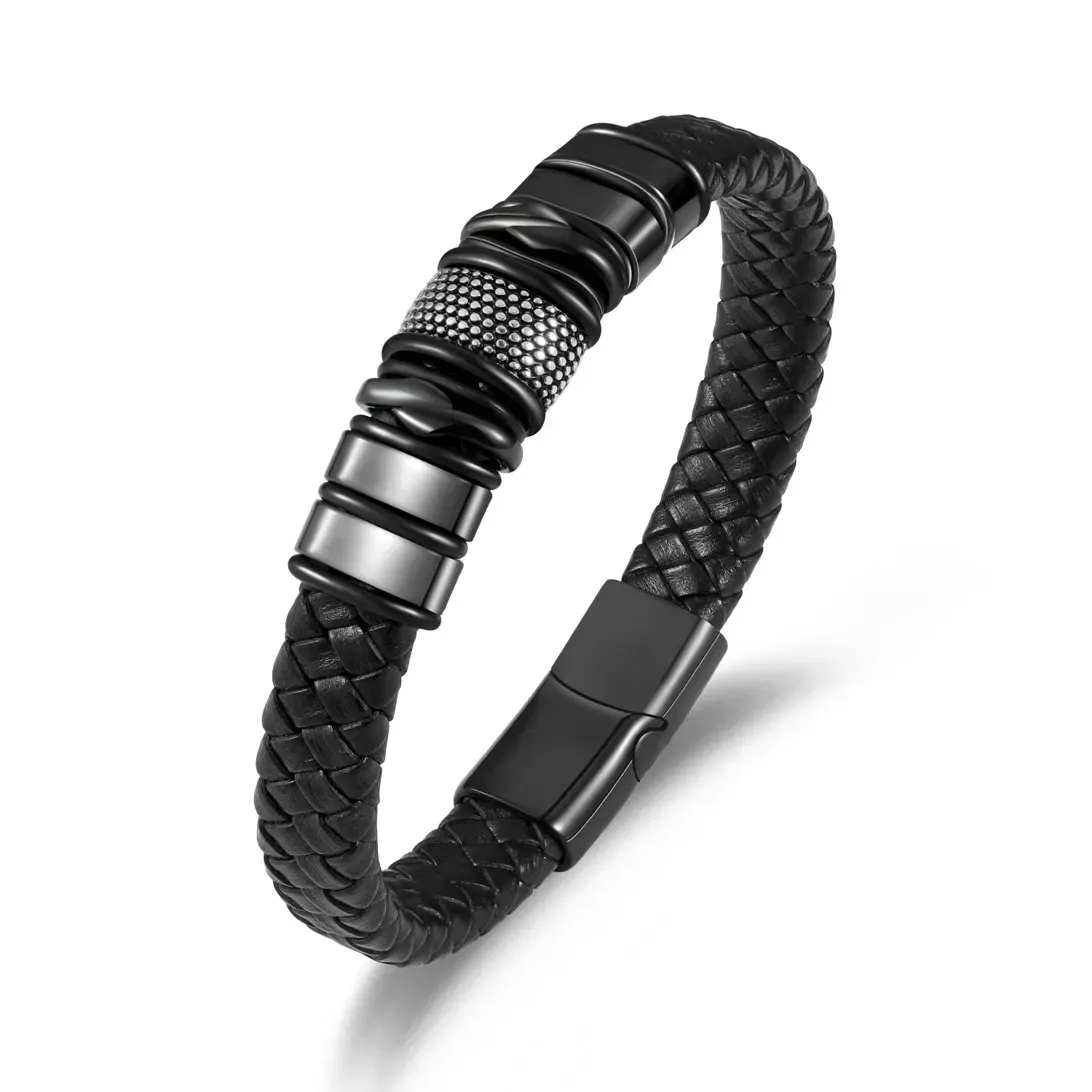 Studio shot of the braided leather bracelet